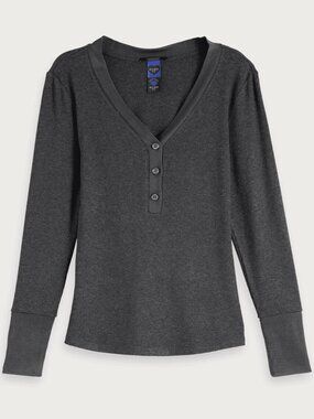 Scotch & Soda Charcoal Long-Sleeve Ribbed Henley